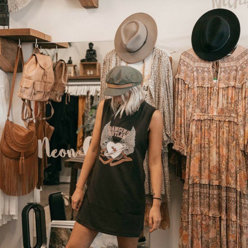 New Rocker Black Graphic Tunic Mini Dress T-Shirt - Picture 4 of 6
